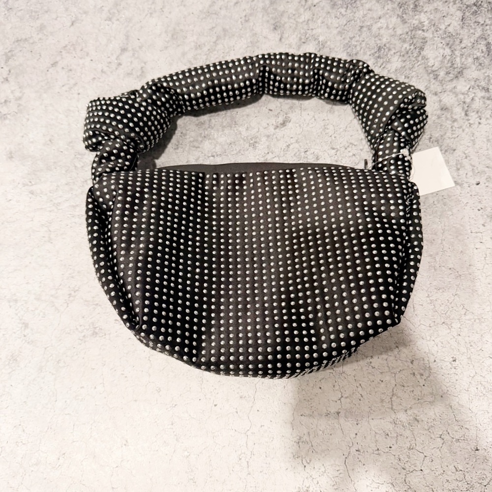 NWT J. Crew Lightweight Studded Double-Knot Handbag Black Silver Jeweled Bag - Picture 5 of 6